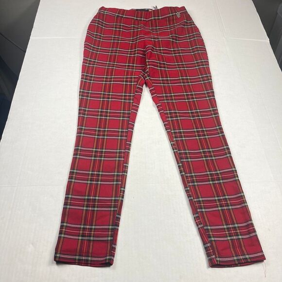 Tommy Hilfiger Skinny Cigarette Pants Plaid Tartan Check Holiday 90s Pull On 10 - Picture 1 of 11